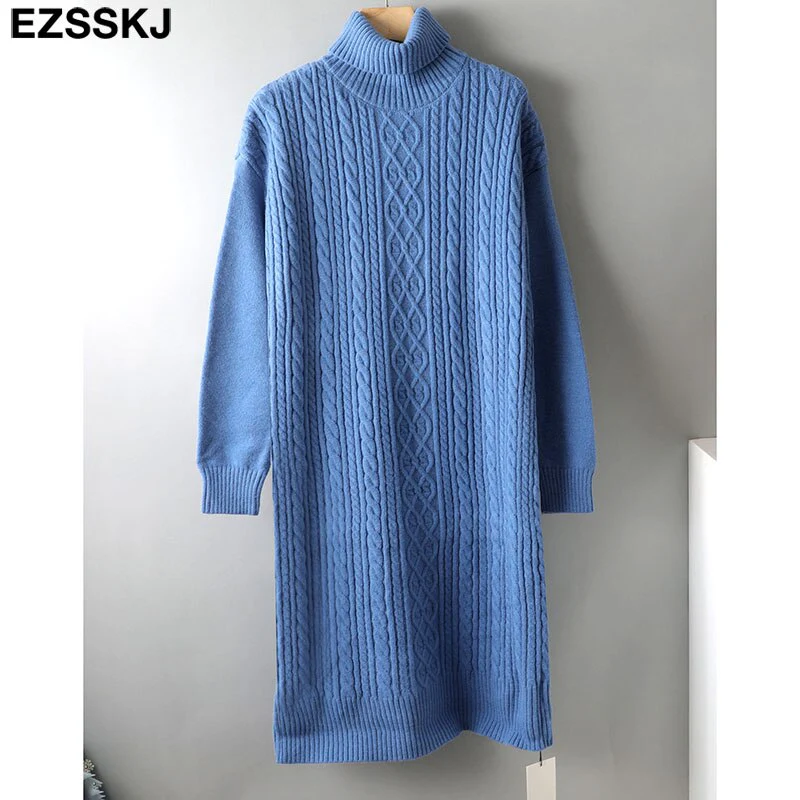 Christmas Gift Deanwangkt autumn winter thick straight maxi sweater dress women high neck long sweater dress elegant female loose Warm maix  dress - Deanwangkt