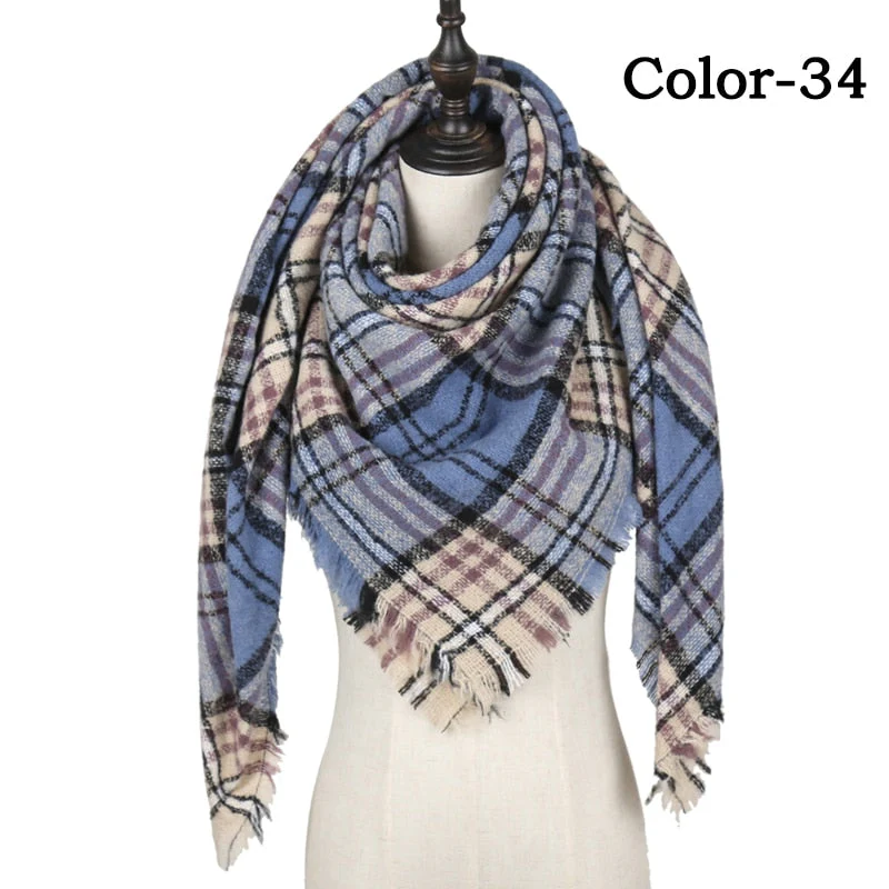Christmas Gift Deanwangkt New Winter Knitted Scarf Cashmere Pashmina Women Warm Neck Scarves Shawls Plaid Wraps Triangle Stoles Lady Bandana - Deanwangkt