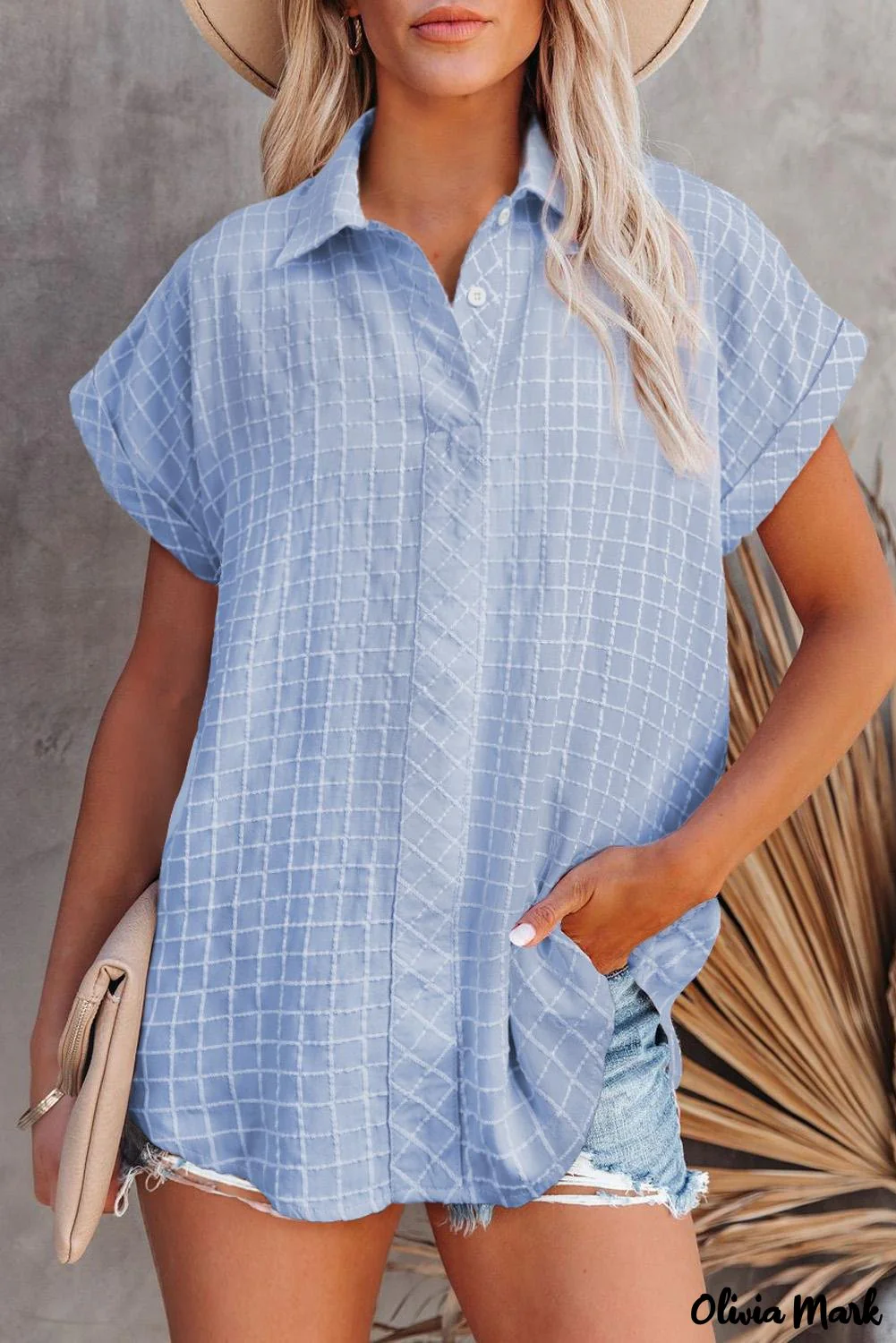 Deanwangkt - Sky Blue Check Rolled Short Sleeve Button Down Shirt - Deanwangkt