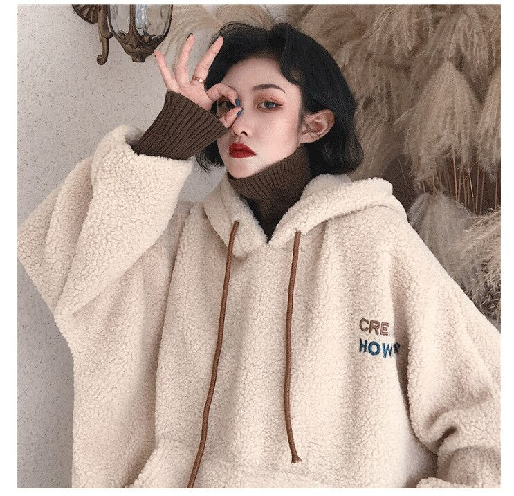 Black Friday Sales Women's Hooded Sweater Retro Small Cashmere Trend Loose Lazy Y2K Autumn And Winter Plus Velvet Thick Top Hooded Sweater Jacket - Deanwangkt