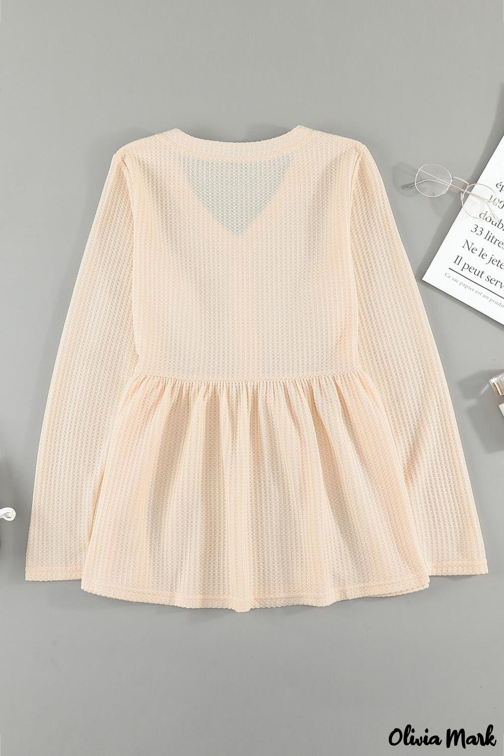 Deanwangkt - Waffle Knit Long Sleeve Buttoned V-Neck Top - Deanwangkt