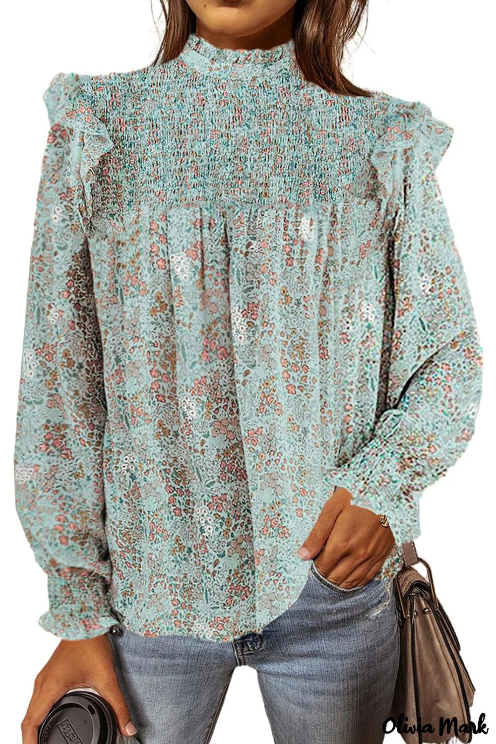 Deanwangkt - Floral Print Ruffle Long Sleeve Blouse - Deanwangkt