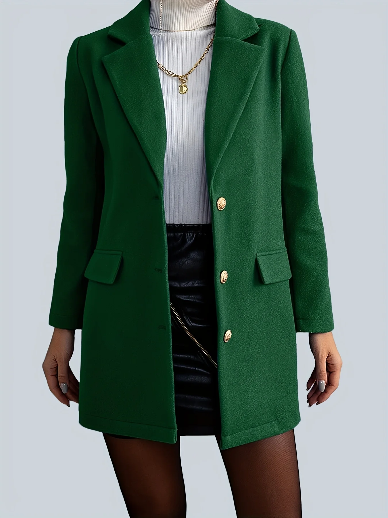 deanwangkt-1  Single Breasted Solid Coat, Casual Open Front Long Sleeve Outerwear, Women's Clothing - Deanwangkt