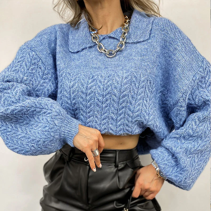 Christmas Gift Autumn winter cropped knitted polo sweater women jumper Casual thickening loose knitted pullovers Female jumper Deanwangkt - Deanwangkt