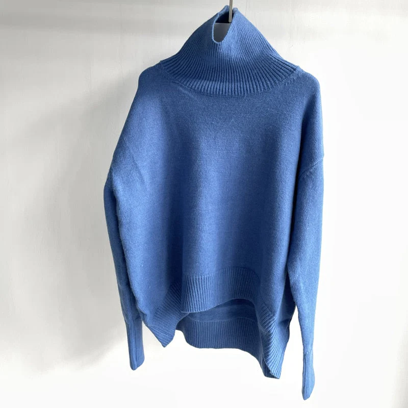 Christmas Gift Deanwangkt Winter Thick Warm Sweater Turtleneck Oversize Pullovers Jumper Female Knitted Tops Irregular Hem Clothing - Deanwangkt