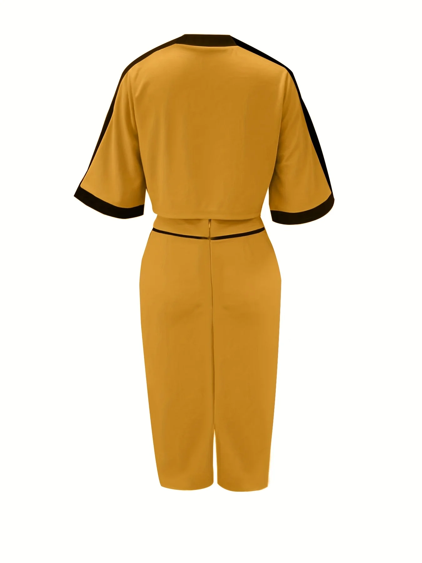 deanwangkt-1  Contrast Trim Two-piece Skirt Set, Half Sleeve Crop Top & Elegant Bodycon Skirt Outfits, Women's Clothing - Deanwangkt