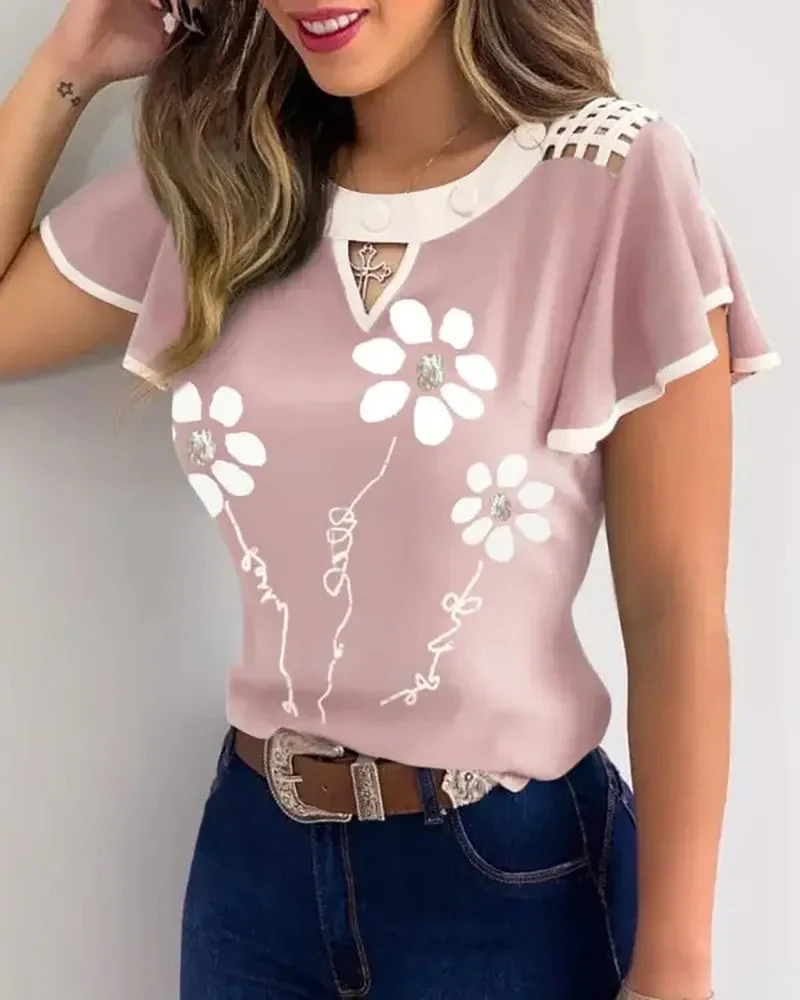 Deanwangkt - Relaxed floral print top with flutter sleeves - Deanwangkt