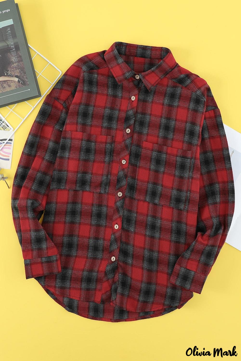 Deanwangkt - Red cotton blend plaid button-up shirt with chest pockets - Deanwangkt