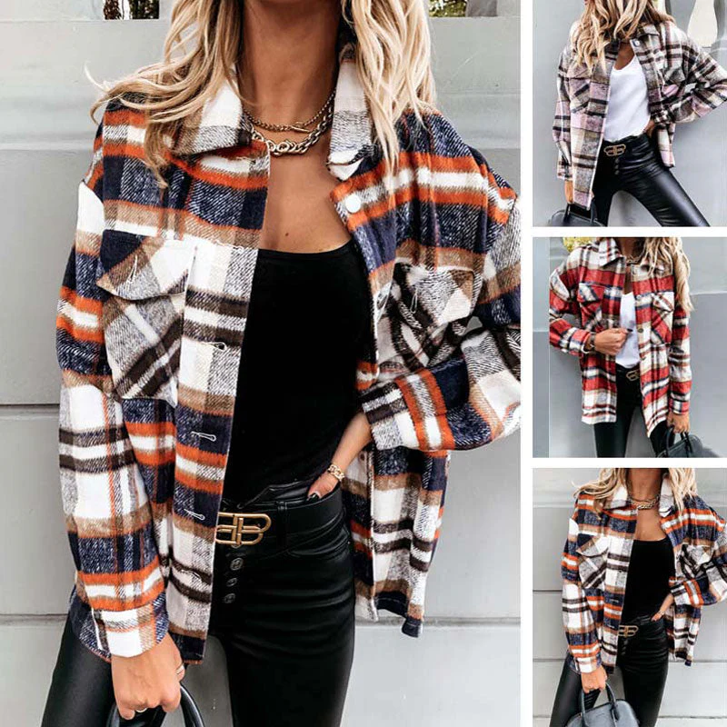 Christmas Gift Autumn Jackets Coats Women Winter Plaid Jacket Female Overshirt Long Checkered Jacket Women Shirt Coat For Women Deanwangkt - Deanwangkt