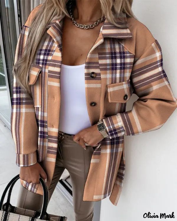 Deanwangkt - Long-sleeved buttoned coat with flap pocket and plaid print - Deanwangkt