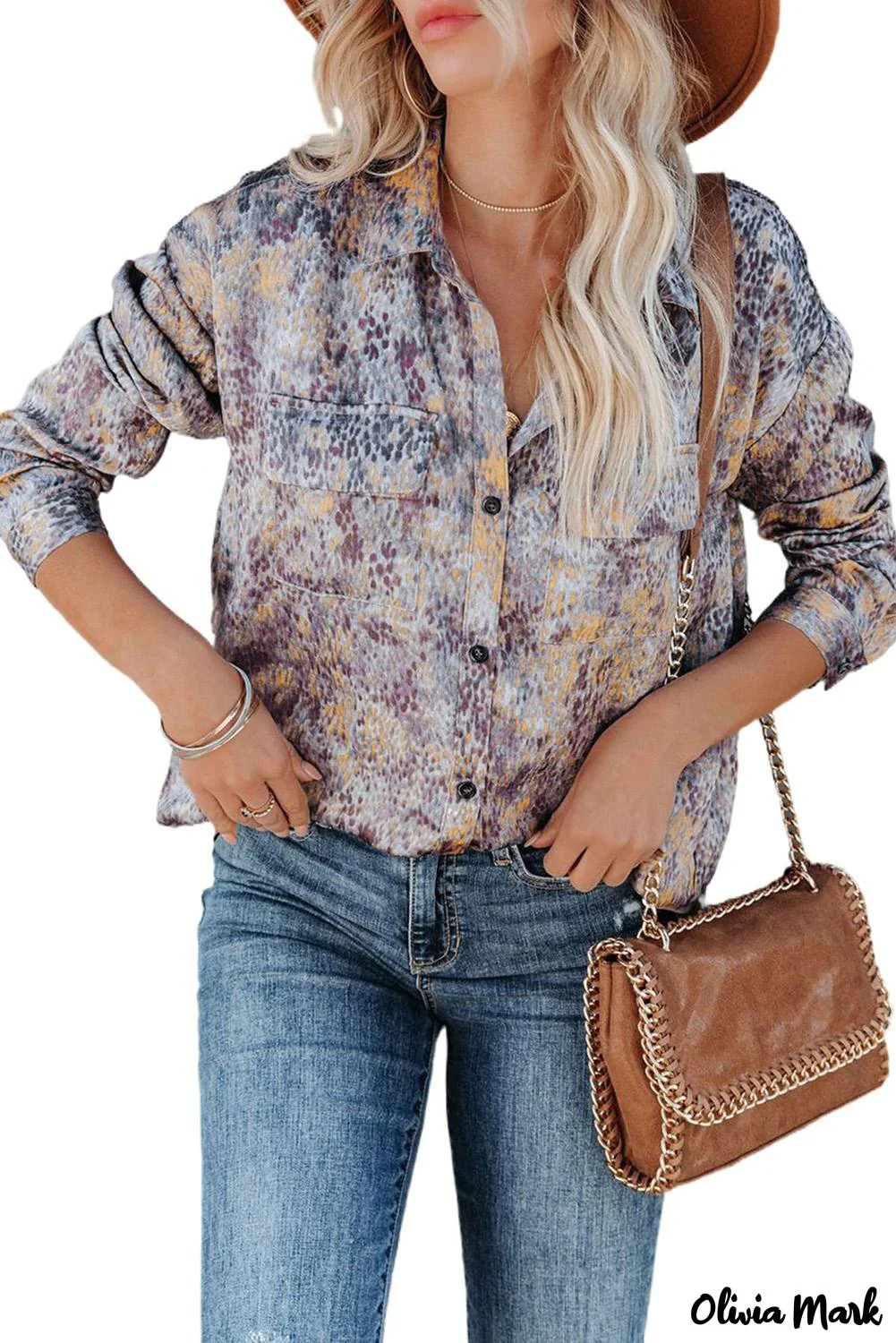 Deanwangkt - Brown printed long sleeve shirt with buttons and pockets - Deanwangkt