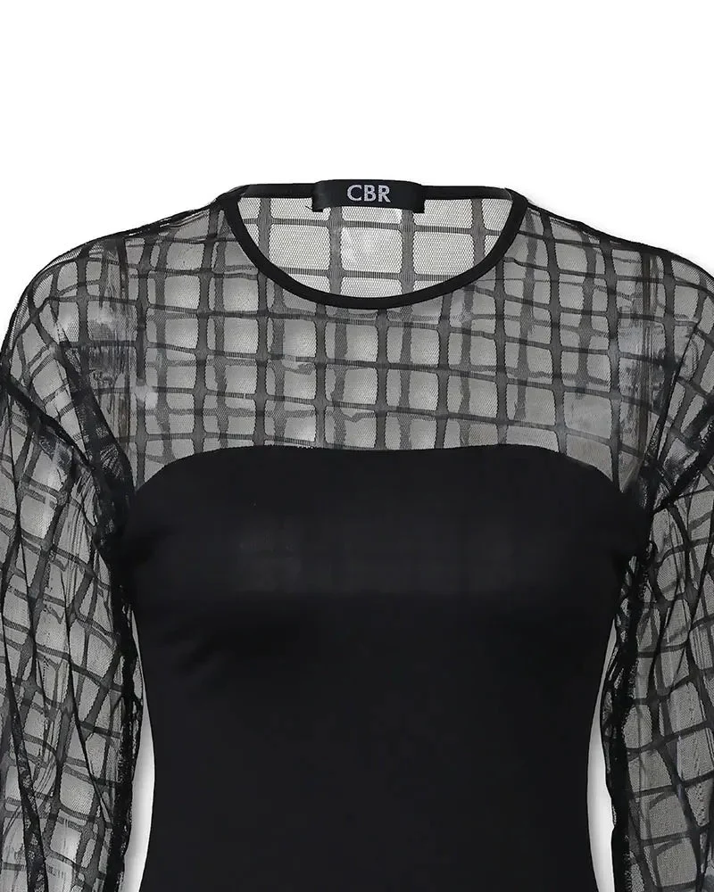 Deanwangkt - Checked Lantern Sleeve Sheer Mesh Top - Deanwangkt