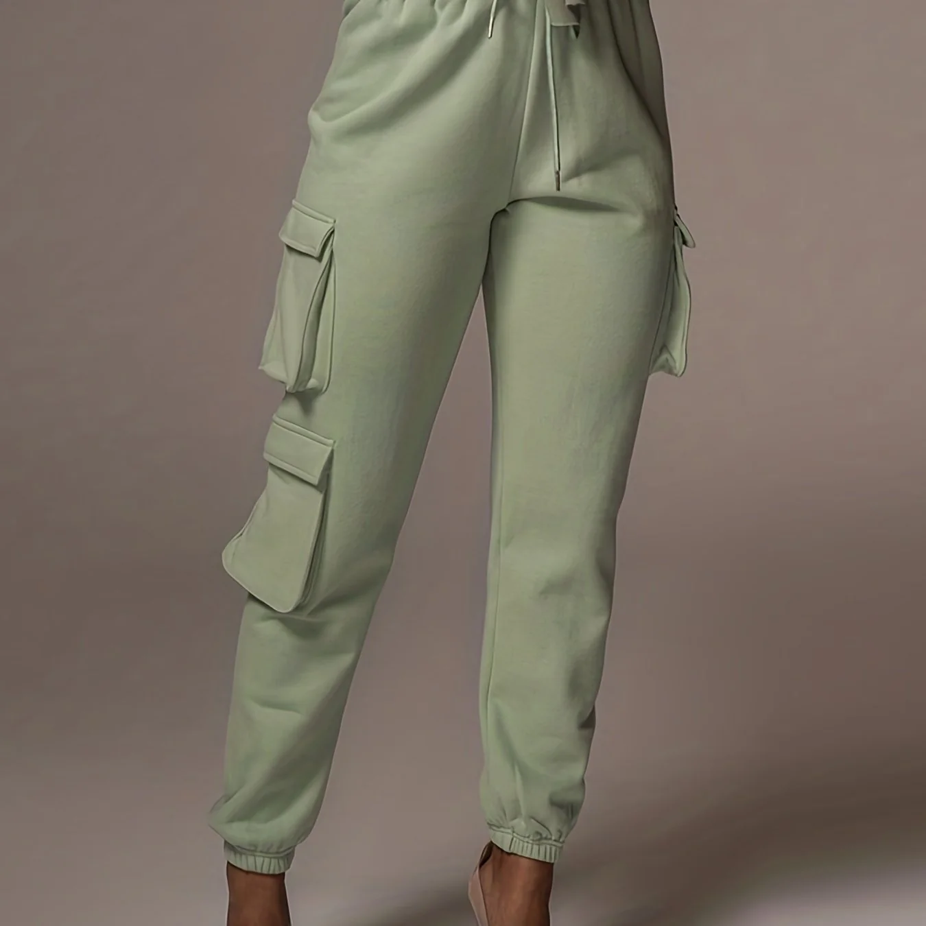 deanwangkt-1  Drawstring Baggy Cargo Pants, Casual High Waist Flap Pockets Pants, Women's Clothing - Deanwangkt