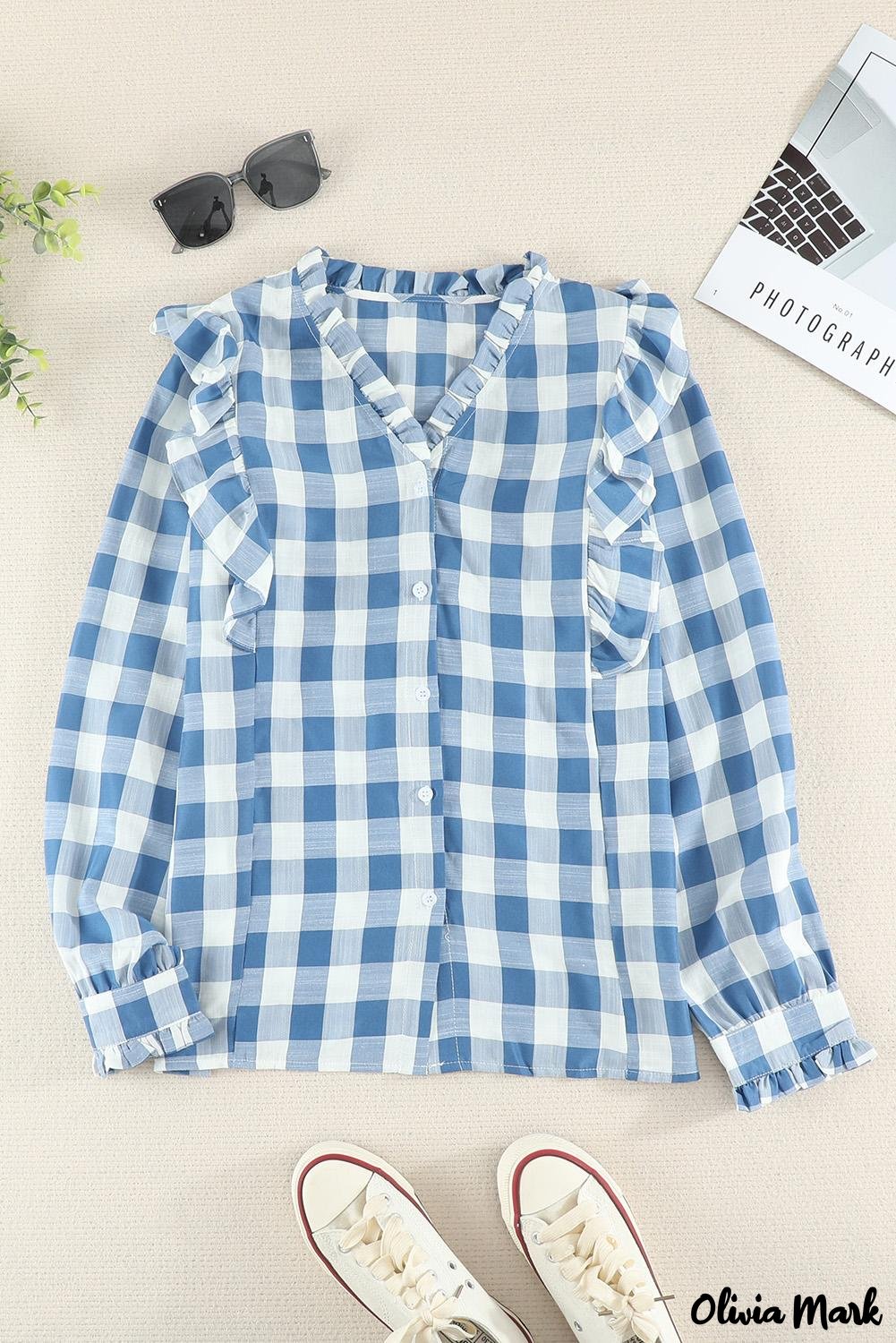 Deanwangkt - Sky blue checked ruffled button-down shirt - Deanwangkt