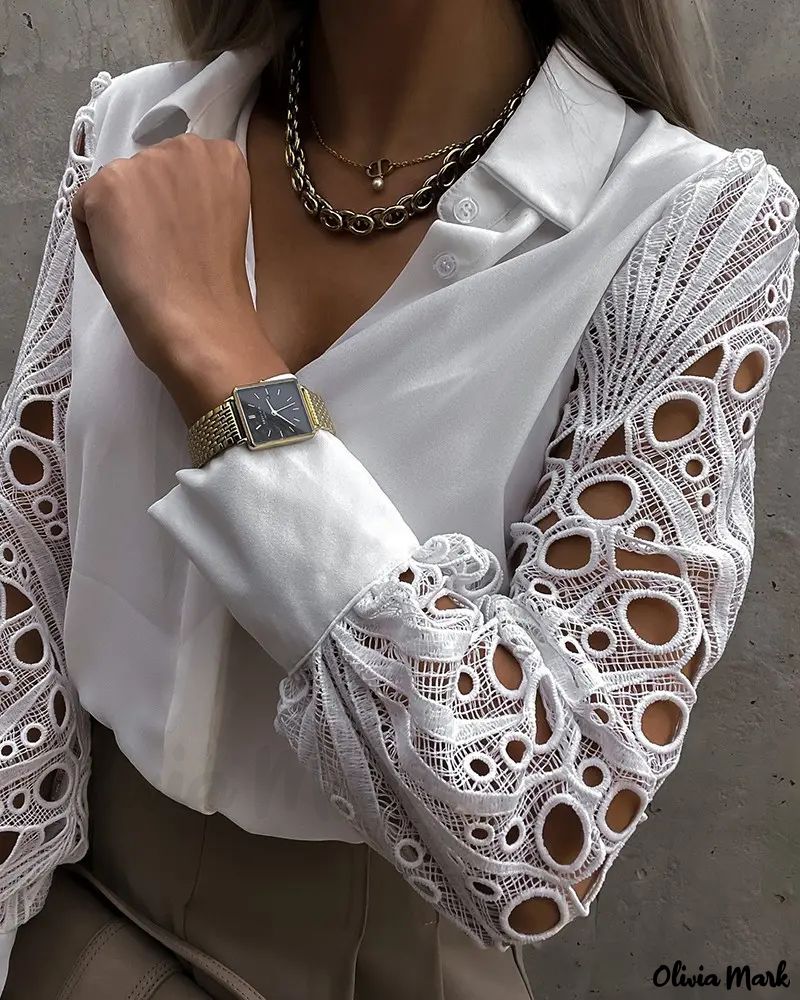 Deanwangkt - Lace Long Sleeve Button Down Shirt - Deanwangkt