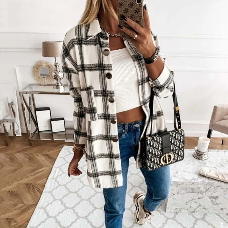 Christmas Gift Autumn Plaid Jacket Women Overshirt Loose Winter Checkered Jacket Female Long Sleeve Shirt Jacket For Women Deanwangkt - Deanwangkt