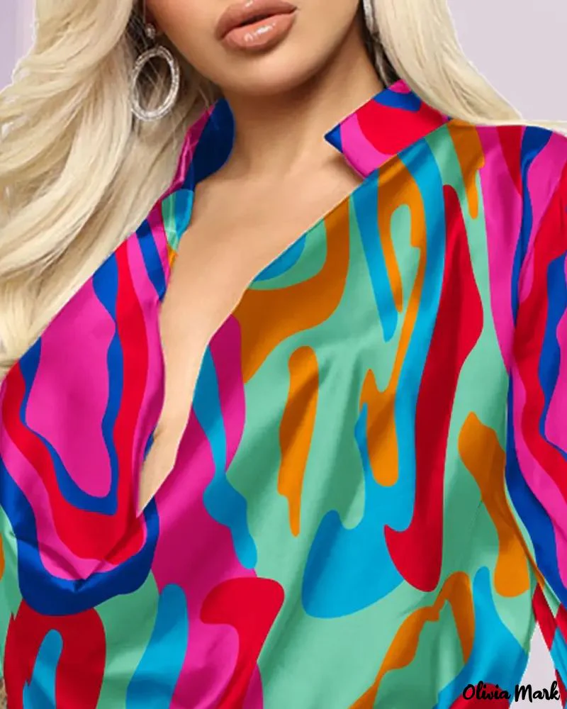 Deanwangkt - Abstract Print Cowl Neck Long Sleeve Top - Deanwangkt