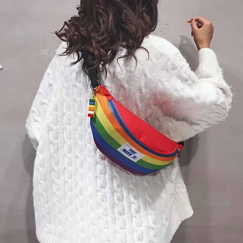 Rainbow Design Fanny Pack, Trendy Chest Bag, Women's Casual Crossbody Bag For Outdoor - Deanwangkt