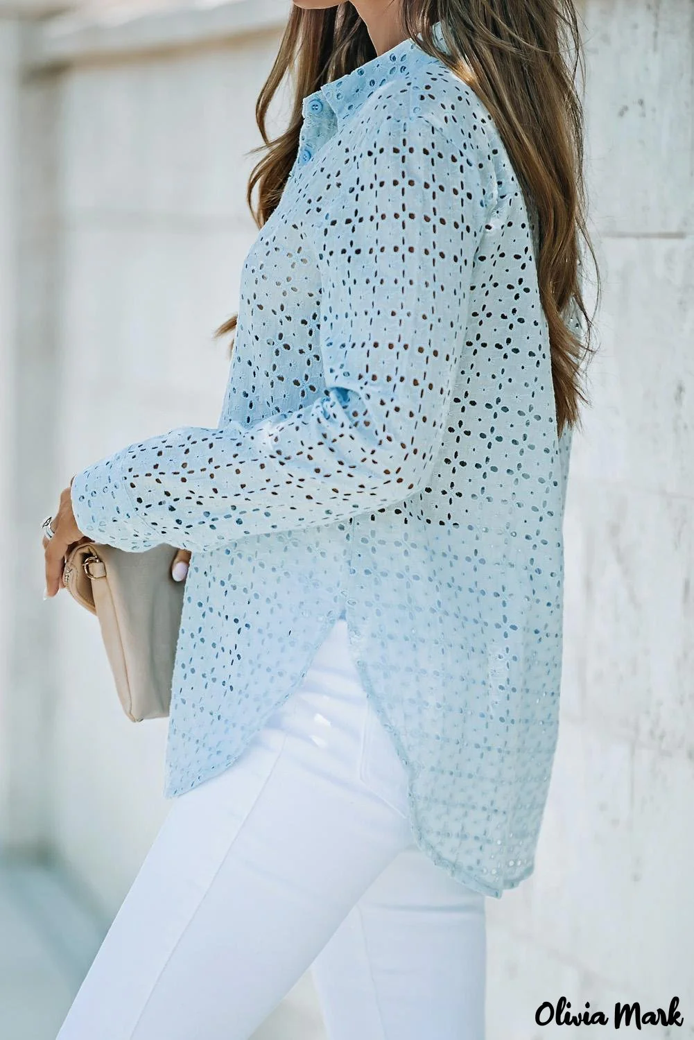 Deanwangkt - Black Hollow Out Floral Eyelet Long Sleeve Shirt - Deanwangkt