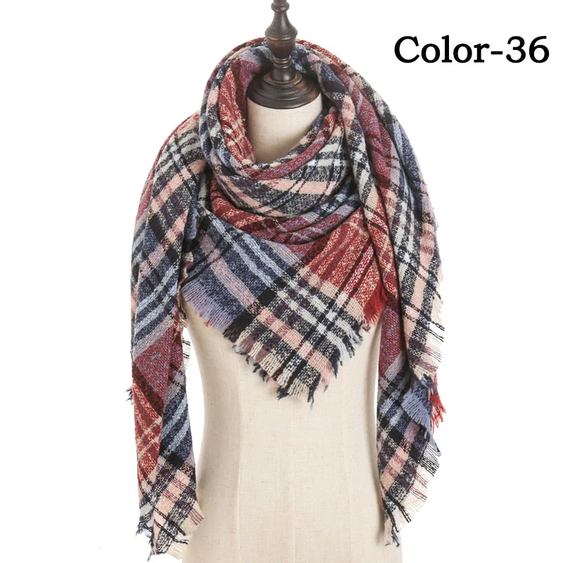 Christmas Gift Deanwangkt New Winter Knitted Scarf Cashmere Pashmina Women Warm Neck Scarves Shawls Plaid Wraps Triangle Stoles Lady Bandana - Deanwangkt