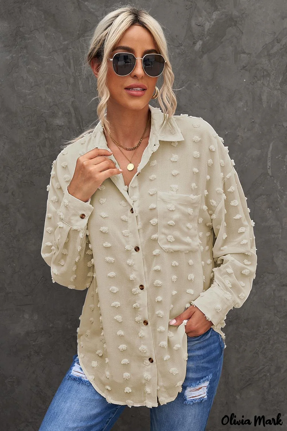 Deanwangkt - Green Polka Dot Long Sleeve Button Pocket Shirt - Deanwangkt