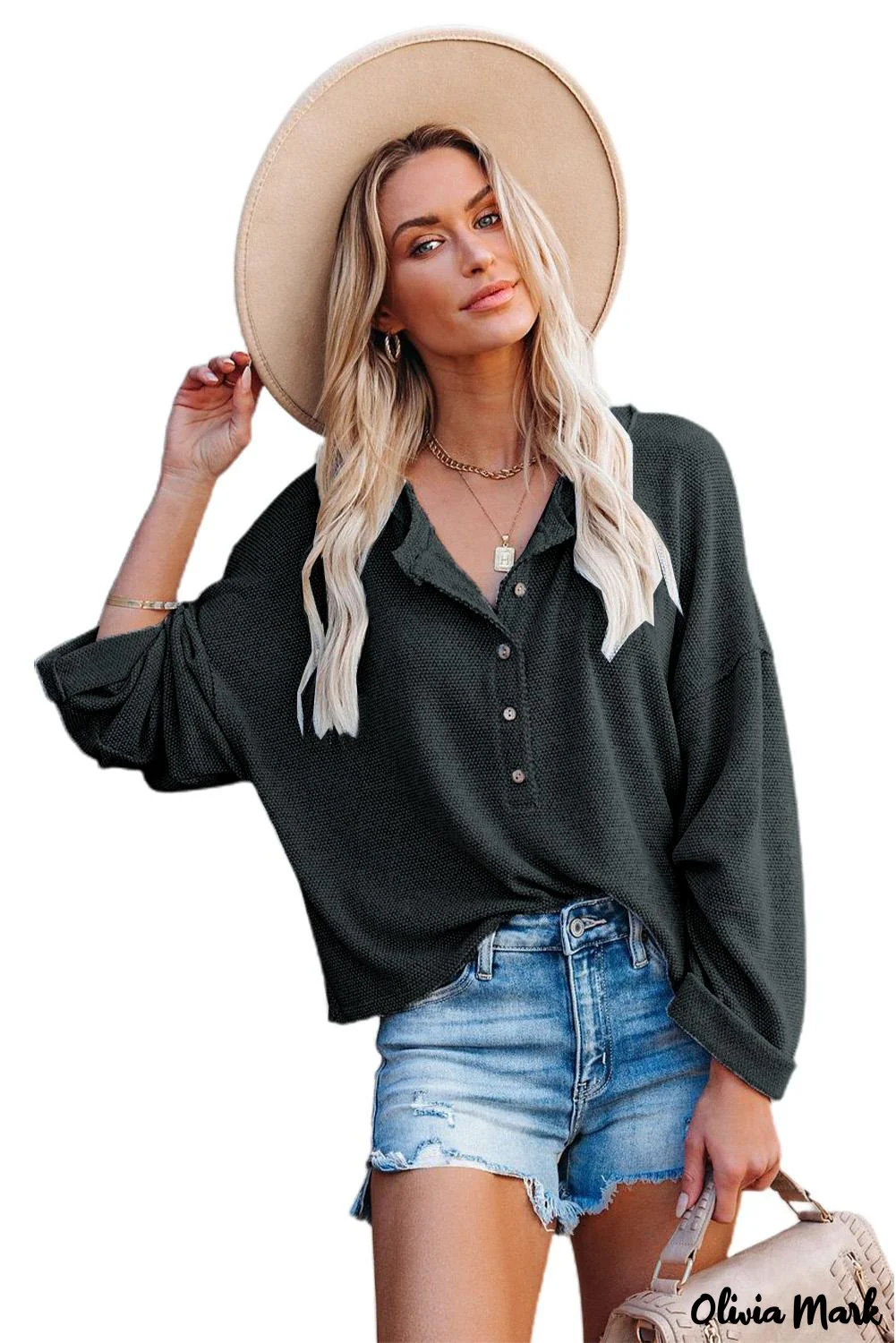 Deanwangkt - Loose buttoned khaki long sleeve shirt - Deanwangkt