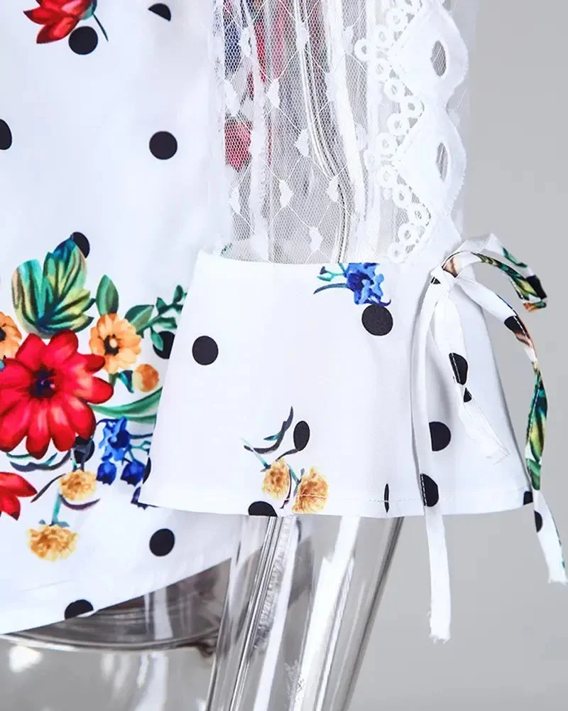Deanwangkt - Polka Dot Lace Floral Off-the-Shoulder Top - Deanwangkt