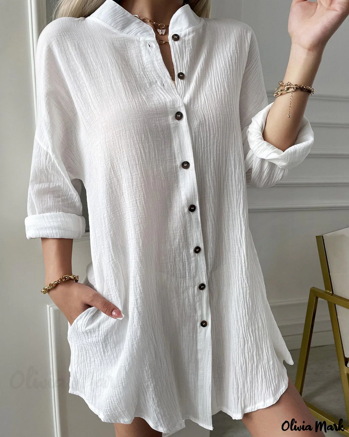 Deanwangkt - Long Sleeve Button Pocket Blouse - Deanwangkt