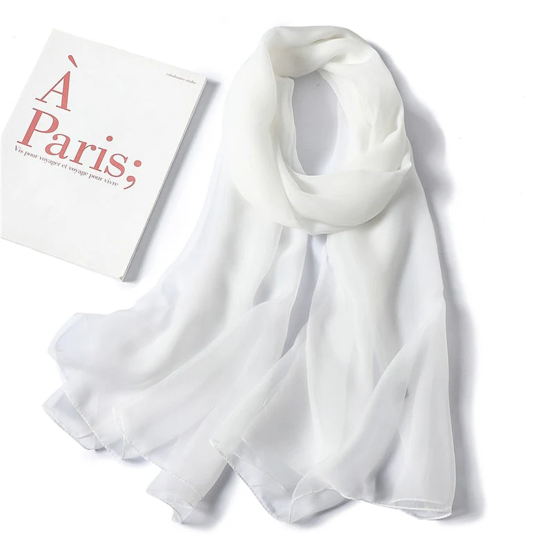 Christmas Gift Deanwangkt spring summer women silk scarf fashion solid long size beach stoles female foulard shawls neck wrap pure hijabs scarves - Deanwangkt