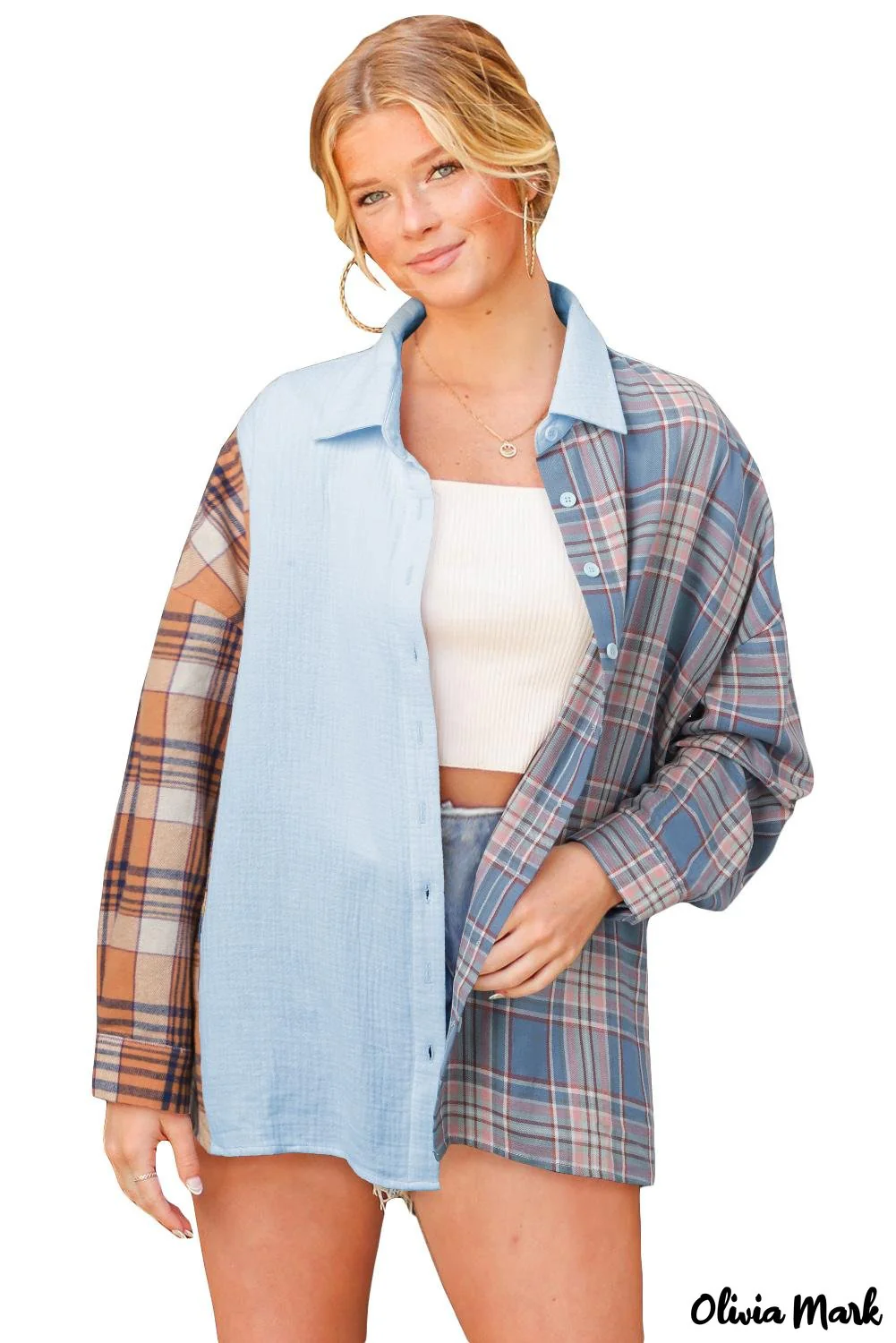 Deanwangkt - Pink Contrast Color Block Check Shirt - Deanwangkt