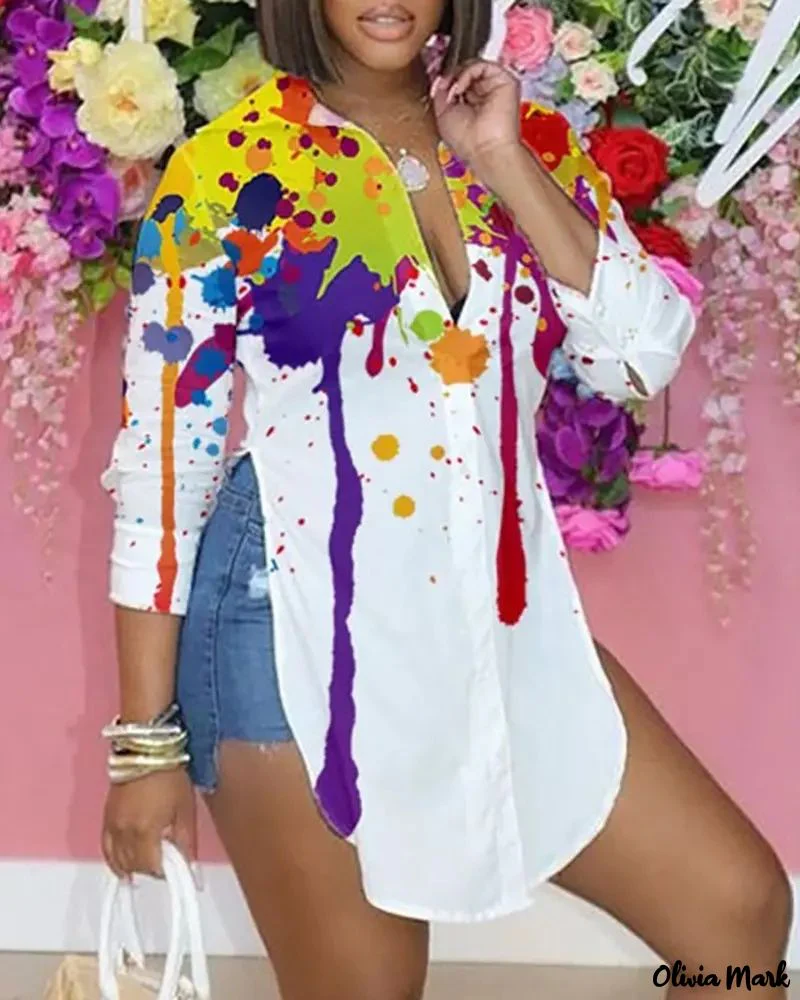 Deanwangkt - Ink Splash Print Slit Long Sleeve Shirt - Deanwangkt