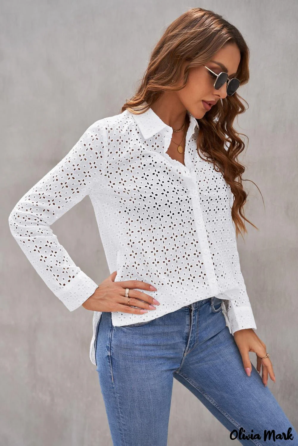 Deanwangkt - Black Hollow Out Floral Eyelet Long Sleeve Shirt - Deanwangkt