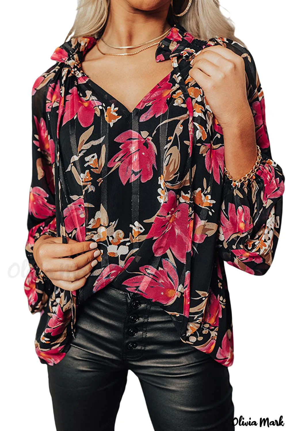 Deanwangkt - Black Floral Ruffle Collar Blouse - Deanwangkt