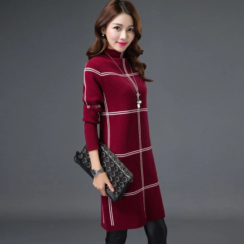 Christmas Gift Deanwangkt New Autumn Women Sweaters Pullovers Winter Warm Long Sleeve Casual Knitted Sweater Dresses Vestidos R1060 - Deanwangkt