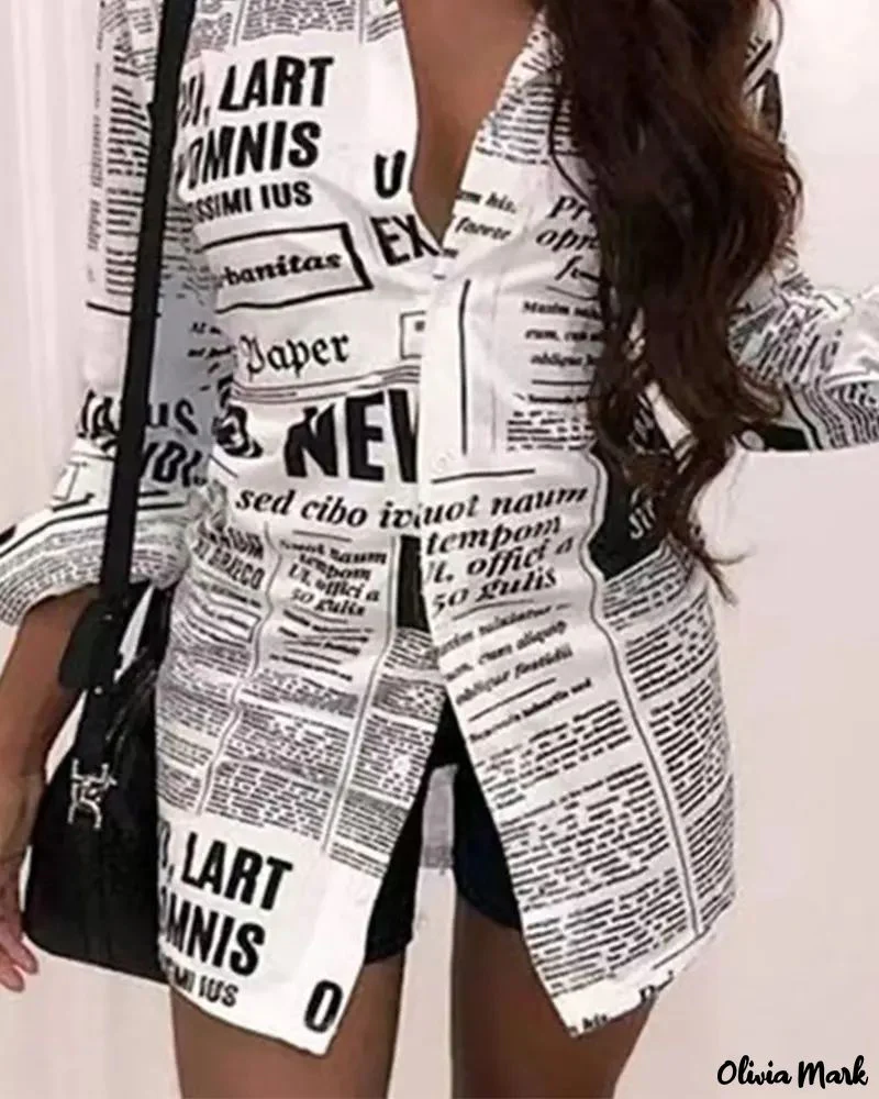 Deanwangkt - Newspaper Print Long Sleeve Button Down Shirt - Deanwangkt
