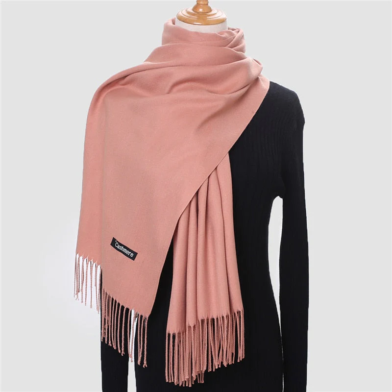 Christmas Gift Deanwangkt Winter Scarf For Women Long Warm Cashmere Scarves Hijab Solid Lady Shawl Wrap Female Pashmina Bandana Head Scarfs Echarpe - Deanwangkt