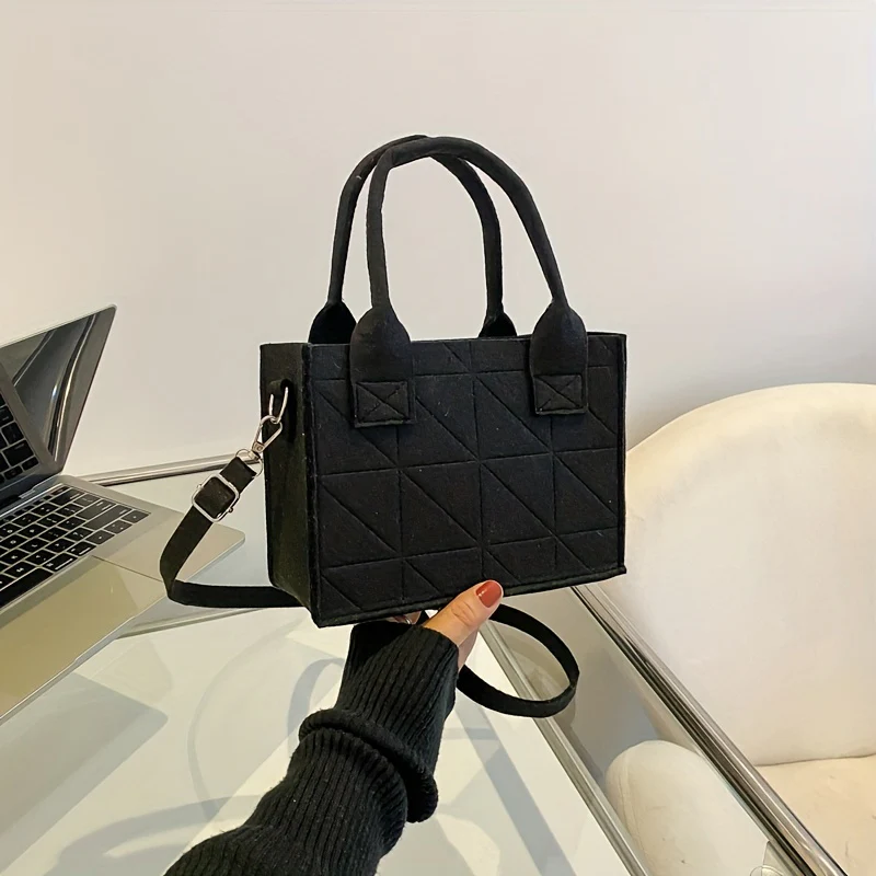 deanwangkt-1  Mini Argyle Felt Tote Bag, Solid Color Crossbody Bag, Top Handle Satchel Purse For Women - Deanwangkt