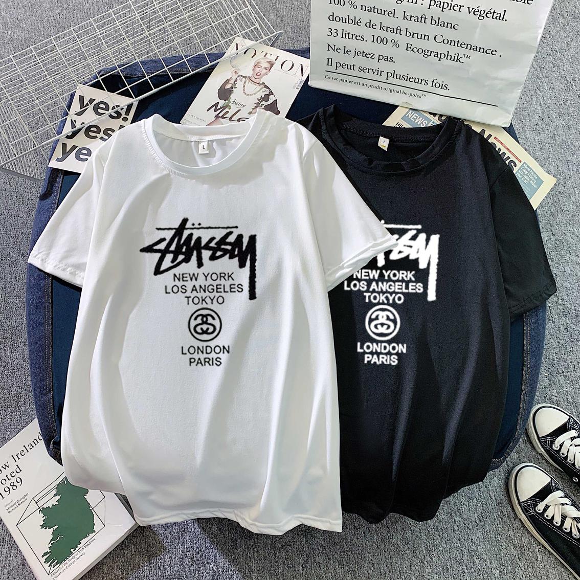 Christmas Gift Deanwangkt Couple Outfit Printing Collarless Youth Leisure Grey Straight Tube Summer Ordinary Short Sleeve Cotton Men's Women Wear New - Deanwangkt