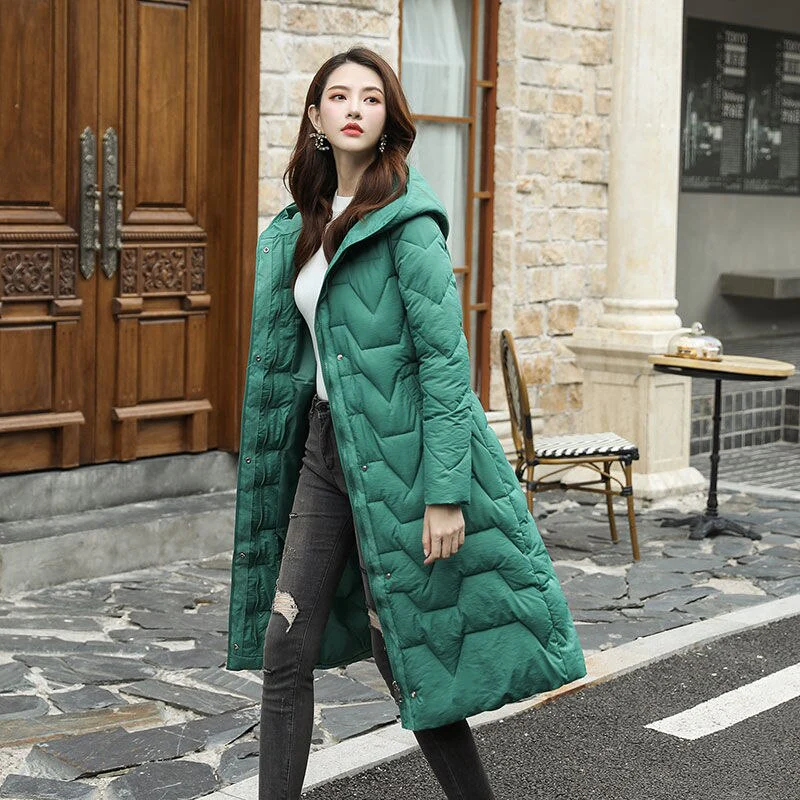 Christmas Gift  Winter Hooded Long Women Parkas Jacket Slim Warm Casual Elegant Office Ladies Parkas Thicken Basic Belt Zipper Coats - Deanwangkt