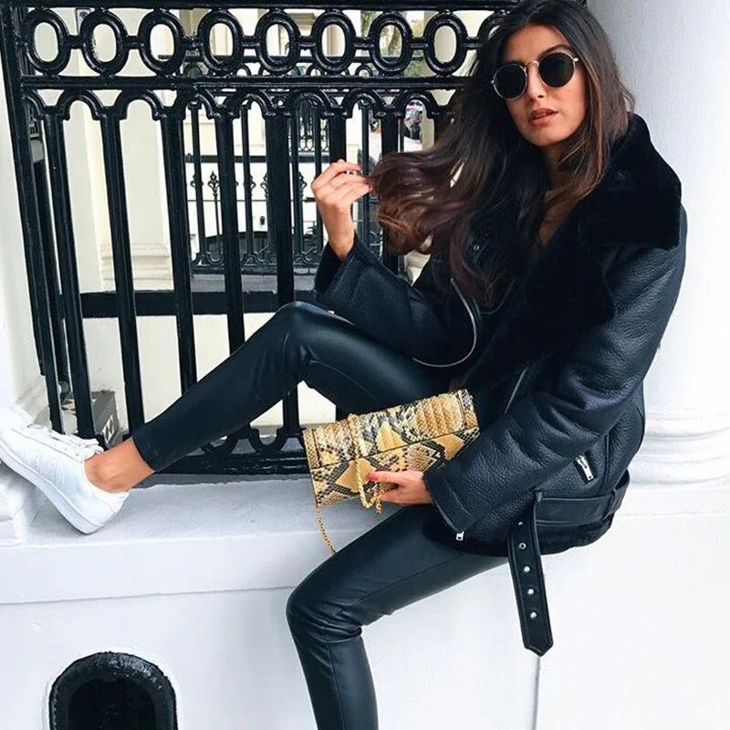 Christmas Gift Ailegogo Autumn Casual Faux Leather Jackets Women Winter Sashes Zipper Streetwear Biker Motorcycle Girls Coat Female Outwear - Deanwangkt