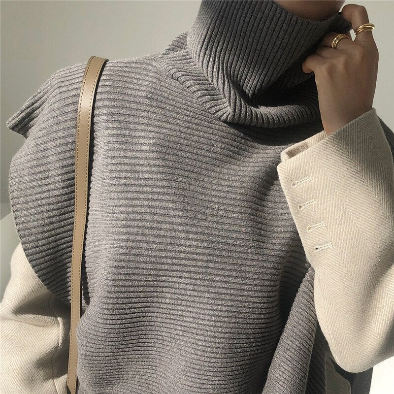 Christmas Gift Deanwangkt New Autumn Winter Women Sweater Sleeveless Vest Waistcoat Turtleneck Irregular Cloak Knitted Short Tops SWV3638 - Deanwangkt