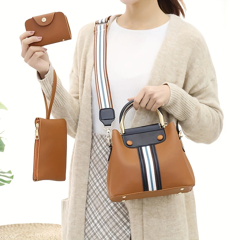 Women's Vintage Colorblock Bucket Bag Sets, All-Match Crossbody Bags, Trendy Bags For Travel - Deanwangkt