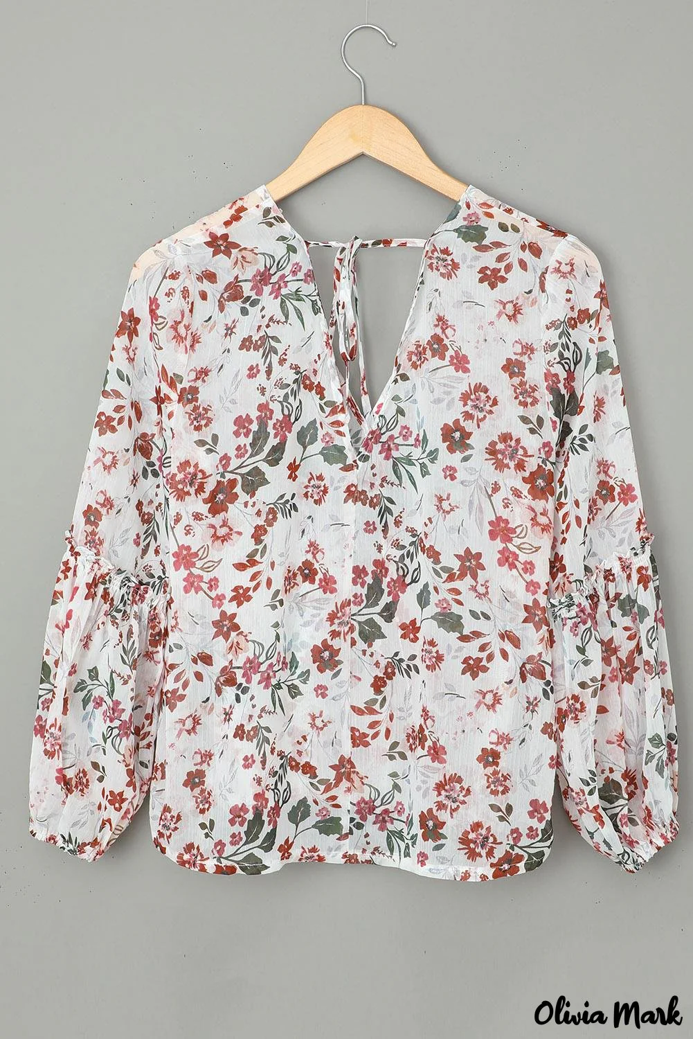 Deanwangkt - Multicolor Draped V-Neck Floral Lantern Sleeve Blouse - Deanwangkt