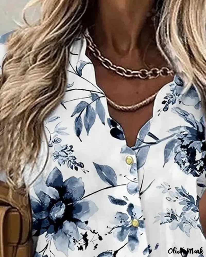 Deanwangkt - Scallop Trim Floral Print Button Down Shirt - Deanwangkt