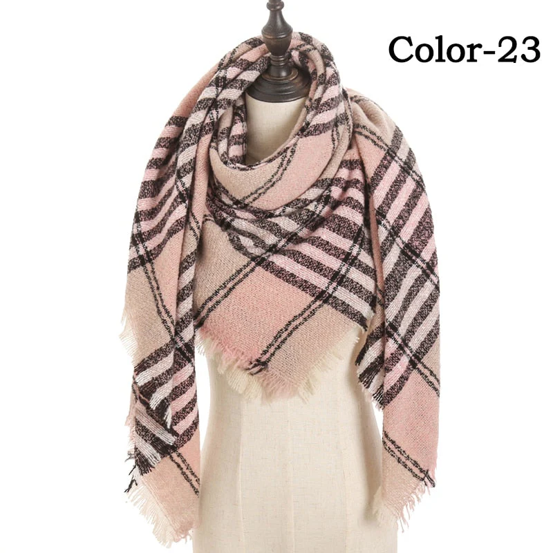 Christmas Gift Deanwangkt New Winter Knitted Scarf Cashmere Pashmina Women Warm Neck Scarves Shawls Plaid Wraps Triangle Stoles Lady Bandana - Deanwangkt