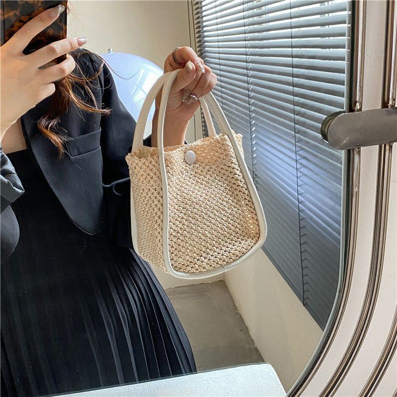 Mini Straw Woven Crossbody Bag, Summer Beach Shoulder Bag, Women's Casual Handbag & Bucket Purse For Travel - Deanwangkt