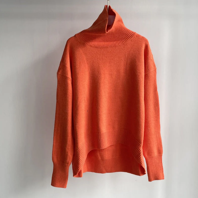 Christmas Gift Deanwangkt Winter Thick Warm Sweater Turtleneck Oversize Pullovers Jumper Female Knitted Tops Irregular Hem Clothing - Deanwangkt
