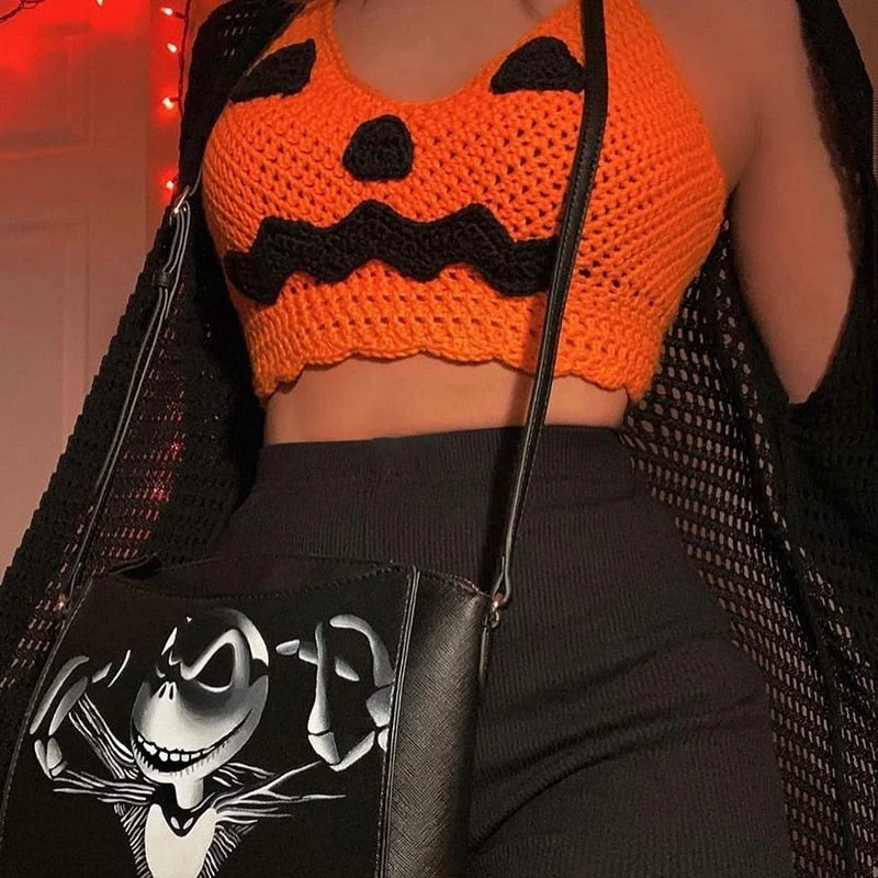 Black Friday Crop Top Knit Crochet Sweater T Shirt Women Halloween Custome Adult Sexy Crop Shirt Tank Cropped Tops - Deanwangkt