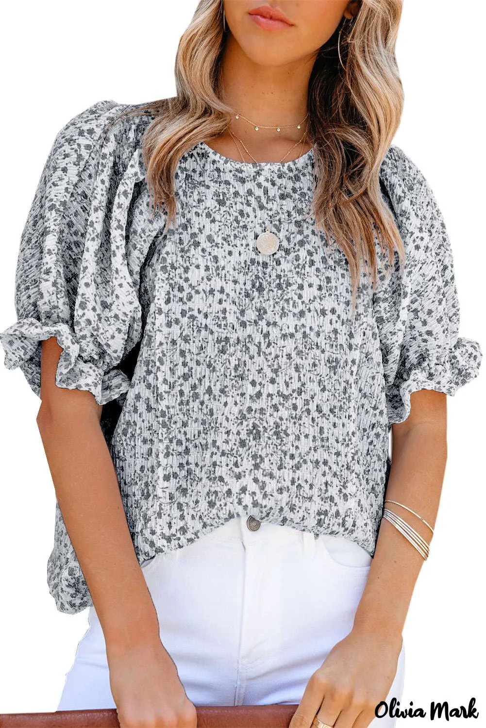 Deanwangkt - Black Floral Smocked Puff Sleeve Blouse - Deanwangkt