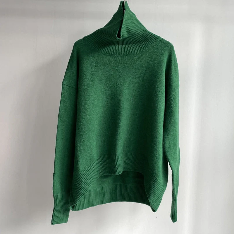 Christmas Gift Deanwangkt Winter Thick Warm Sweater Turtleneck Oversize Pullovers Jumper Female Knitted Tops Irregular Hem Clothing - Deanwangkt